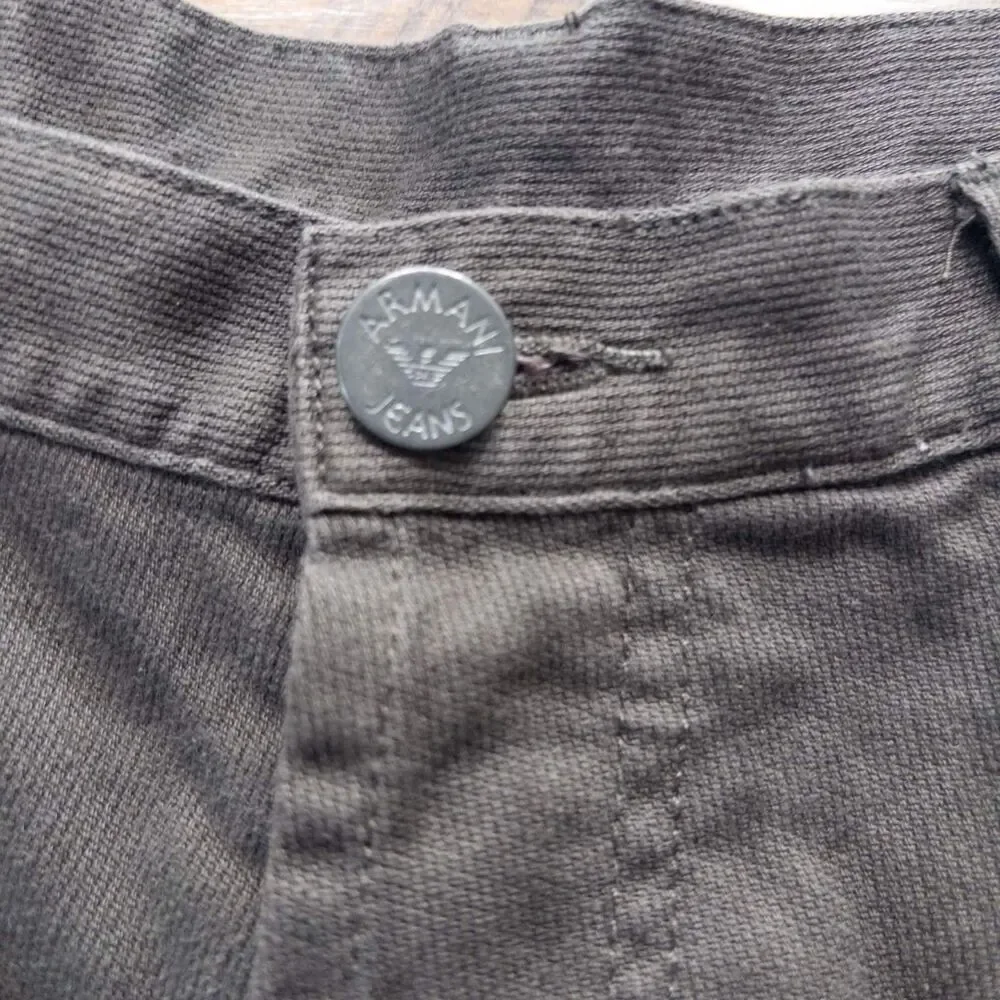 Vintage Armani Jeans Mens Size 34 (Fits 32) Black Bedford Cord Shorts Button Fly